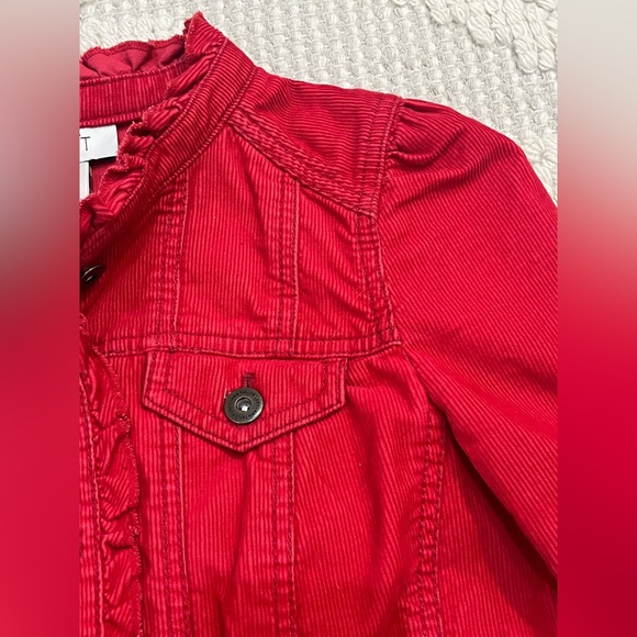 Ann Taylor LOFT Red Corduroy Ruffle Button Up Jacket - Picture 5 of 9